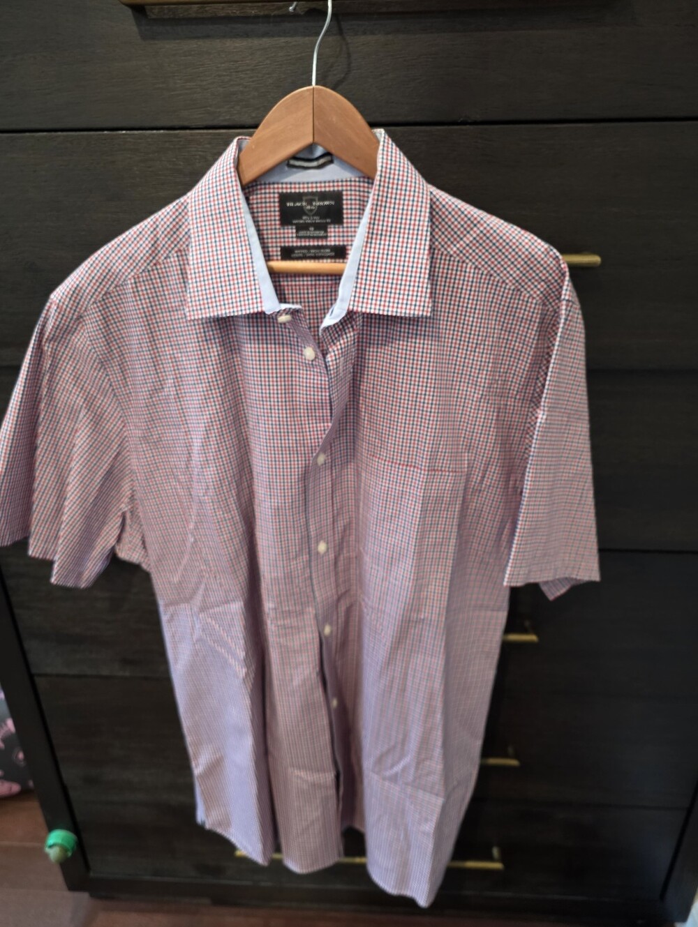 Paul Fredrick Red and White Micro-Check Short Sleeve Button-Down Shirt